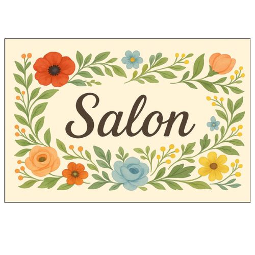 Plaque de Porte Fleurie en Métal  Salon