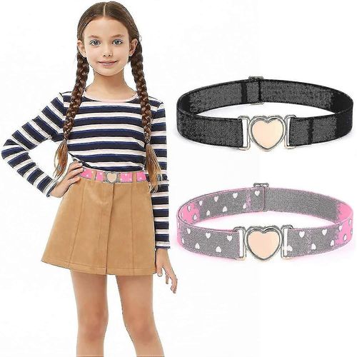 2 Pack Filles Ceintures Élastiques Enfants Ceintures Stretch Mode Mignon Réglable Ceinture De Coeur Kuolu Boutique