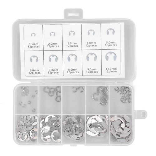 120Pcs E Clip Circlip Anneau de retenue 304 Kit d¿assortiment en acier inoxydable Kit pour roulement