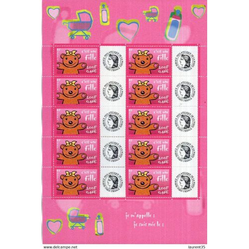 France.Feuille Du N° 3432.C'est Une Fille.Logo Timbres Personnalisés Ceres.Neuf.