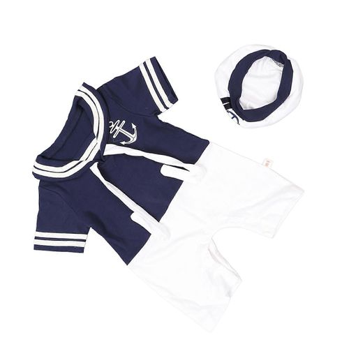 Bébé Marin Combinaison Marine À Manches Courtes Combinaison Courte En Coton Tenues Avec Chapeau Bleu Marine 90