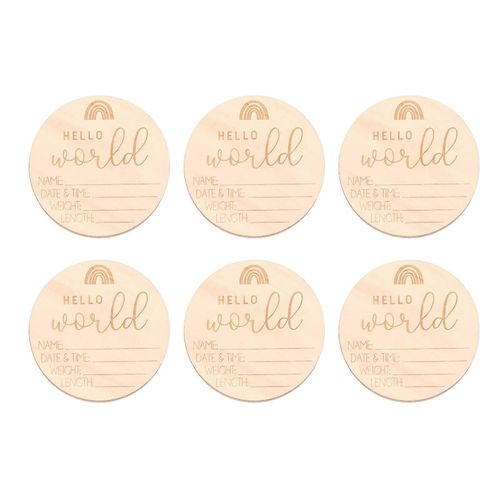 6 PCS En Bois Jalon Cartes Bébé Croissance Mensuel Jalon Photo Cartes avec Bonjour Monde Signe pour les Photos De Bébé et Jalons De La Première Année