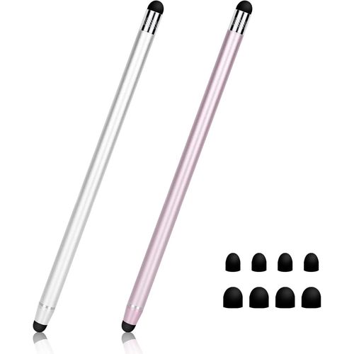 GOTHICANA BY EMPStylus Pour Écrans Tactiles (2 Paquet), 2 En 1 Stylet Caoutchouc Pour Tablettes, Ipad Pro, Ipad Air, Smartphones, Samsung Galaxy Avec 8 Pointes Remplaçables
