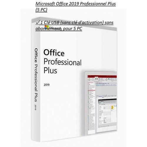 Microsoft Office 2019 Professionnel Plus (5 PC) ¿ 1 Clé USB (sans clé d'activation) sans abonnement, pour 5 PC