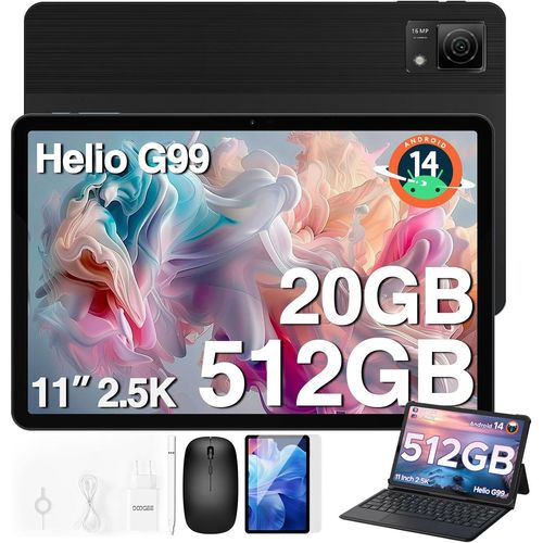 CLOUDDS_T40 Tablette Avec Clavier,Tablettte 11 Pouces Android 14,20Gb Ram+512Gb Rom(2Tb Tf)Octa-Core Helio G99,2.5K Fhd+,4G Lte+5G Wifi,Gps,8580Mah,16Mp+8Mp,Tablette Tactile |Souris|Etui-Noir