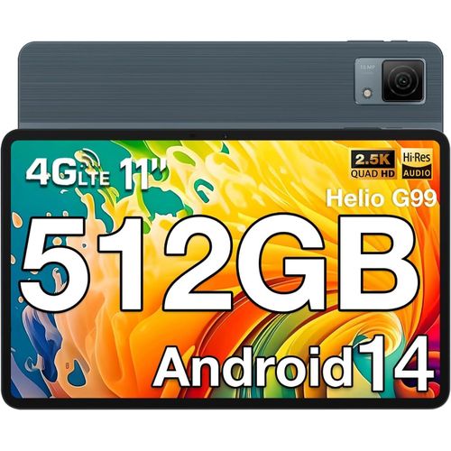 CLOUDDS_T40 Tablette Tactile 11 Pouces 2.5K,20 Ram+512Gb Rom(Tf 2Tb)8580Mah,Tablette Android 14 Helio G99/Octa Core,18Mp Face Id/Dual 4G Lte/Otg/Gps