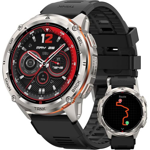 Cloudds_Tank T3 Ultra 2 Gps Montre Connectée Hommeacier Inoxydable Batterie De Grande Capacité 50m Étanche,Smartwatch Boussole Altimètre Appel,1.43""Amoled Toujour Activé Fréquence Cardiaque