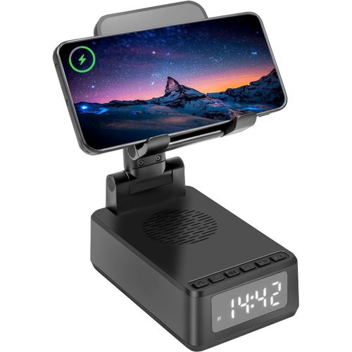 Cloudds_Haut-Parleur Bluetooth 5 En 1 Avec Support Pour Téléphone Portable,Chargeur Sans Fil,Support De Téléphone Portable Avec Réveil Numérique,Cadeaux Pour Hommes,Papa,Maman,Femme,Cadeau