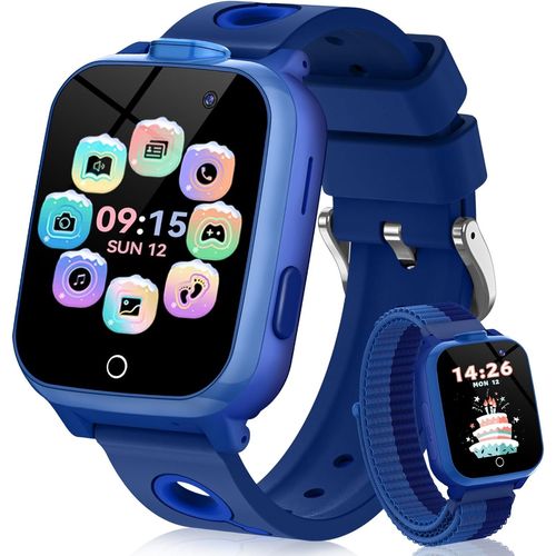 Cloudds_Montre Connectée Enfants-Montre Telephone Enfant Avec Appels Et Réponses,Livres Audio,30 Jeux,Sos,Cartes D'apprentissage De L'anglais,Mode École,Garçons Et Filles(Bleu)