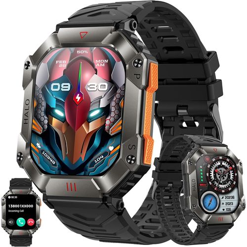 Cloudds_Montre Connectée Homme Avec Appel Bluetooth,2,0¿ Amoled 5atm Smartwatch Homme Avec 100+ Modes Sportifs Tracker D'activité,Sommeil,Spo2,Smart Watch Pour Ios Android(Orange)