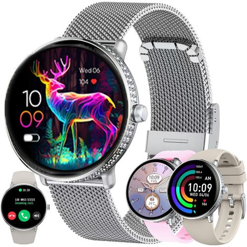 Cloudds_Montre Connectée Femme Avec Appel Bluetooth,1,19¿ Amoled 5atm Smartwatch Avec 100+ Modes Sportifs Tracker D'activité,Sommeil,Spo2,Smart Watch Pour Ios Android(Argenté)