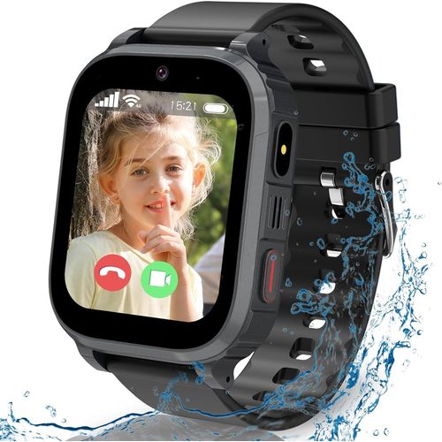 Cloudds_Montre Connectée Enfant,4g Montre Enfant Gps Pour Garçon Fille Avec Appel Vidéo,Appel Vocaux,Chat Familial,Sos,Mode Classe,Ip68 Étanche,Réveil,Cadeau Pour Les Enfants De 4-12 Ans(Noir)