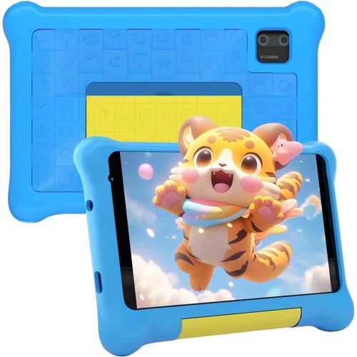 CLOUDDS_Tablette Enfants 7 Pouces Android 13 Tablette Pour Enfant Avec 5Gb Ram+32Gb Rom(Tf 128Gb),Contrôle Parental,Gms,Wifi,Bluetooth,Kids Tablette Tactile Éducative Avec Kid-Proof Étui(Bleu)