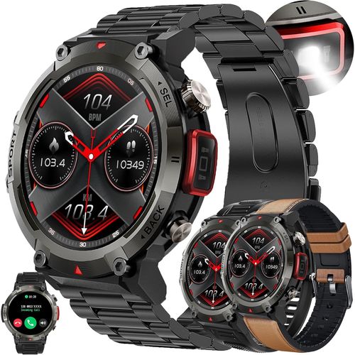 Cloudds_1,45¿ Amoled Montre Connectée Homme Avec Appel Bluetooth,Torche,5atm Smartwatch Avec 100+ Modes Sportifs Tracker D'activité,Sommeil,Spo2,Smart Watch Pour Ios Android(Marron)