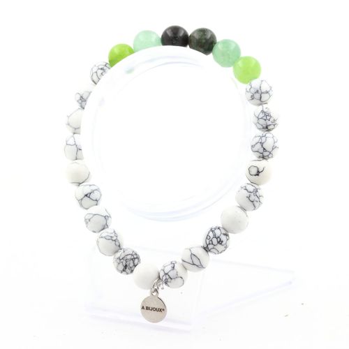 Bracelet Perles Emeraude De Zambie + Péridot + Aventurine + Howlite 8 Fabriqué En France.