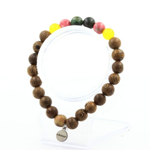 Bracelet Perles Emeraude De Zambie + Agate Jaune + Jaspe Vert Rouge + Fabriqué En France.