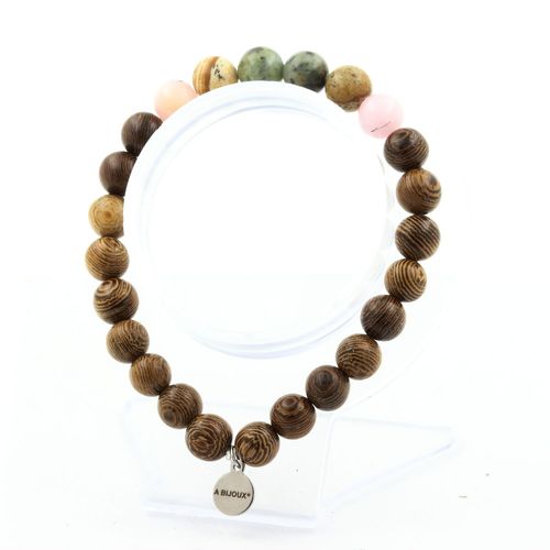 Bracelet Perles Turquoise Africaine + Opale Rose + Jaspe Paysage + Fabriqué En France.
