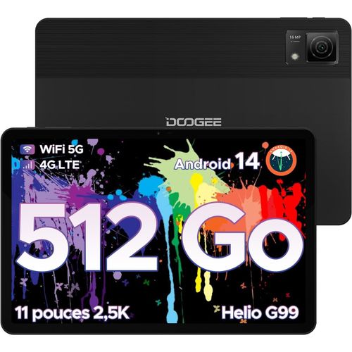 CLOUDDS_T40 Tablette 11 Pouces 2.5K,20Gb+512Gb(Tf 2Tb),Helio G99,Tablette Android 14,8580Mah,16Mp+8Mp,Tablette Tactile,Dual 4G Lte,7,6Mm Ultra-Mince,Face Id/5G Wifi/Otg/Gps/Bt5.0-Noir