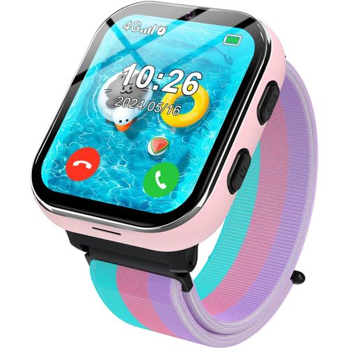 Cloudds_Montre Intelligente Pour Enfants 4g,Montre Téléphone Avec Fonction D'appel,Appels Bidirectionnels,Appareil Photo,Mp3,Sos,Carte D'apprentissage,Cadeau Pour Garçons Filles Rose
