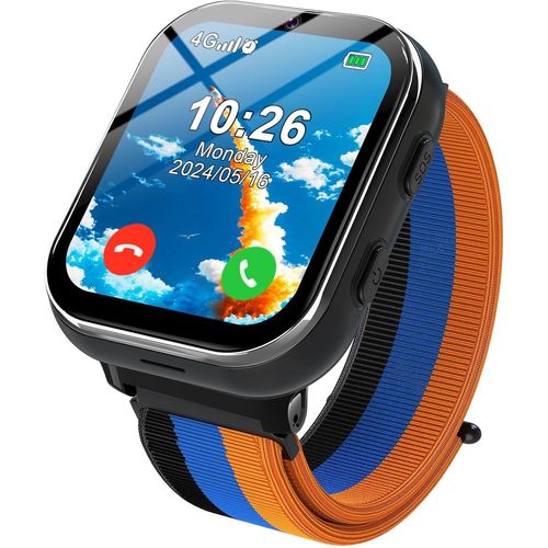 Cloudds_Montre Intelligente Pour Enfants 4g,Montre Téléphone Avec Fonction D'appel,Appels Bidirectionnels,Appareil Photo,Mp3,Sos,Carte D'apprentissage,Cadeau Pour Garçons Filles Noir