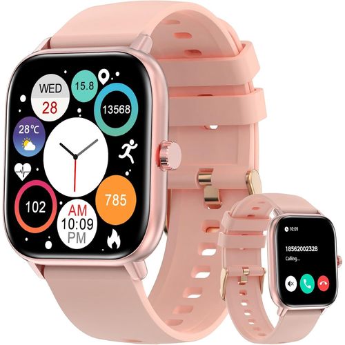 Cloudds_Montre Connectée Femme/Homme Avec Fonction Téléphone,Écran Tactile Carré Hd 1,85"",Tracker D'activité,Ip68 Étanche/Fréquence Cardiaque/120+ Modes Sportifs Pour Android Ios(Rose)