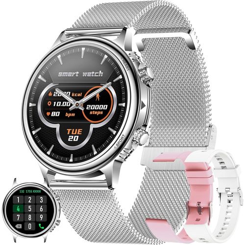 Cloudds_Montre Connectée Femme Avec Appel Bluetooth,1,32""Amoled Smartwatch,Suivi De Santé Feminine,Tracker D'activité,Sommeil,Fréquence Cardiaque,Spo2,5atm Étanche Pour Ios Android(Argent)