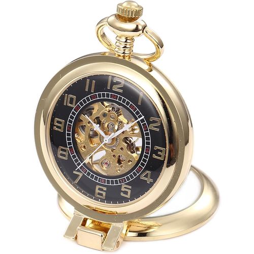 Ytseazn-Montre De Pochemécanique Pour Homme Femme,Unique Angle Droit Remontagemanuelmontre De Pochemécanique Noir Chiffres Arabes En Acier Pendentif Collier D'or