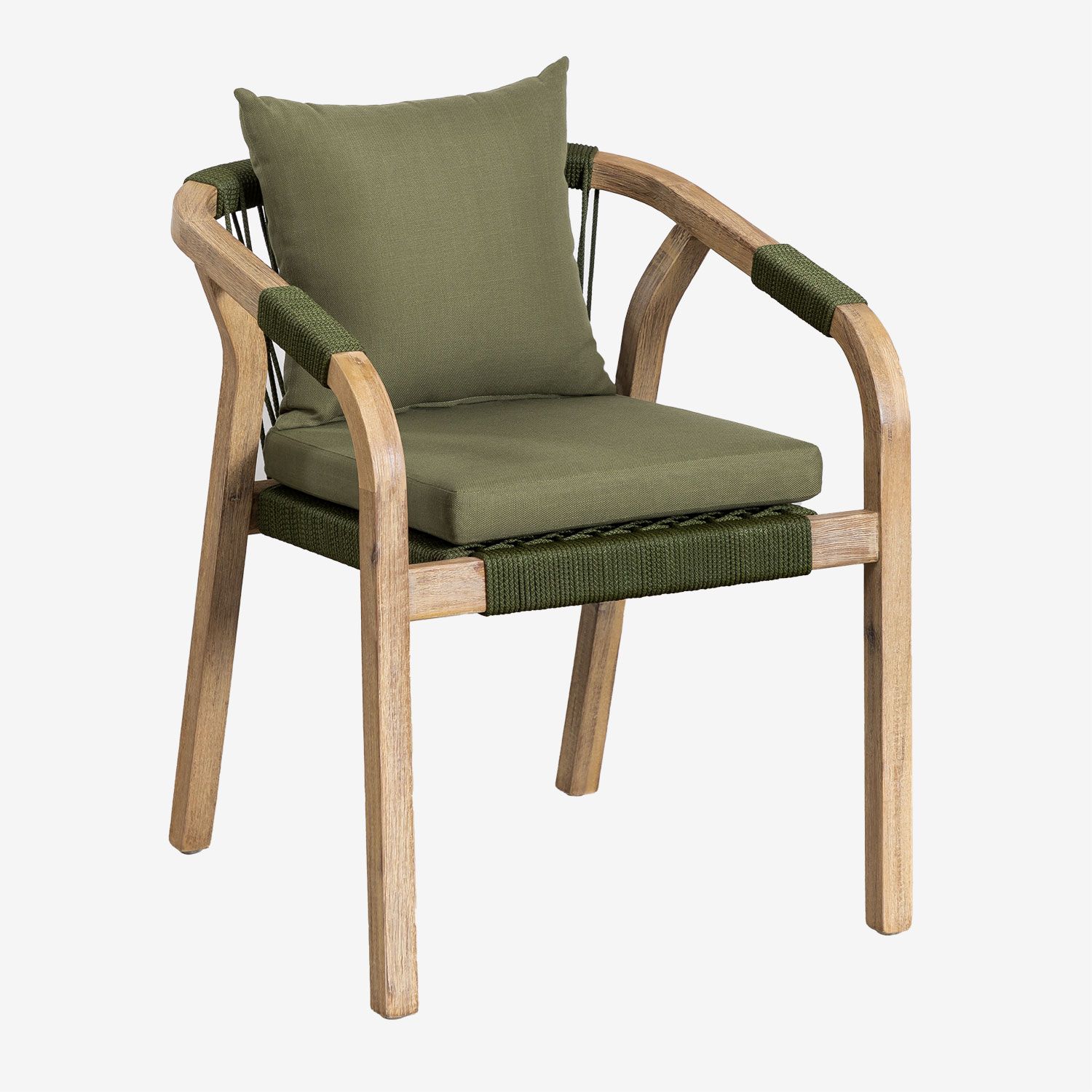 Chaise De Salle À Manger Avec Accoudoirs En Bois D'acacia De Dubaï Vert Militaire Clair