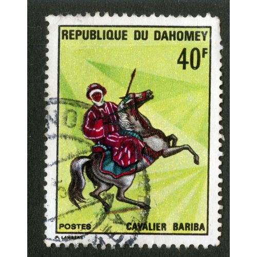 Timbre Oblitéré République Du Dahomay, 40 F, Postes, Cavalier Bariba