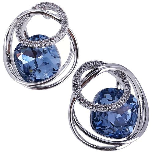 Cristal Swarovski Bleu Et Cercles Entrelacés - Boucles D?Oreilles Clous Chic Et Glamour