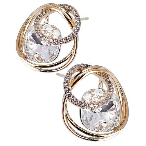 Cristal Swarovski Doré Et Cercles Entrelacés - Boucles D?Oreilles Clous Chic Et Glamour