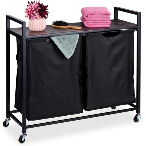 Yemaesre-Corbeille À Linge, 2 Compartiments Extensibles, Sur Roues, Panières Séparées, Design Industriel, Noir - Marron