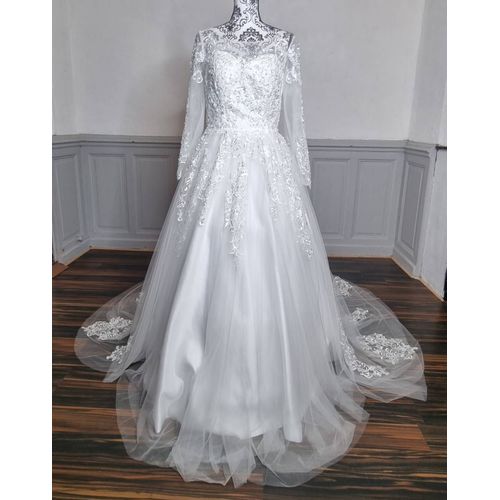 Robe De Mariee Dentelle Manche Longue Avec Traine Taille 38