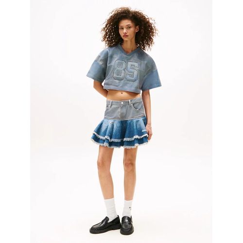 Minijupe En Denim Et Cuir Tommy Girl Tommy Girl Press Leather Skirt/Indigo Wash - M