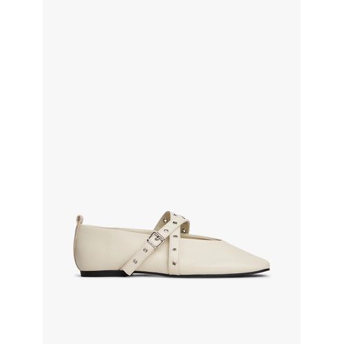 Mary Janes En Cuir Brides Croisées Tjw Leather Maryjane Ballerina/newsprint Beige