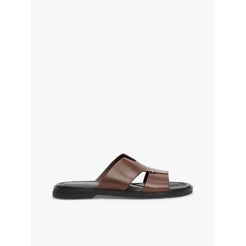 Sandales Slipson En Cuir Ajourées Premium Hilfiger Slipon Lh Sand/legacy Brown