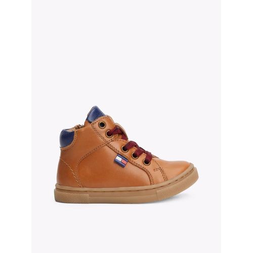 Baskets Montantes En Cuir High Top Lacesup Sneaker/tobacco/blue
