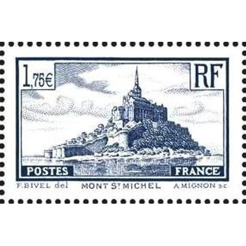 France 2015, Bloc Feuillet Spécial Yvert 12, Les Trésors De La Philatélie, Timbre Neuf** Luxe Le Mont Saint-Michel, Reprise - Hommage Au Timbre Yvert 260 De 1929, 1.75 Euro Bleu Outremer