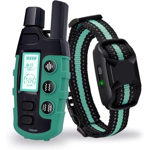 Collier De Dressage 2600m Pour Chien 3 À 55 Kg Avec Télécommande – Rechargeable, Étanche Bip Vibration Chocs Progressifs – Niveau Réglable Pour Éducation Vert