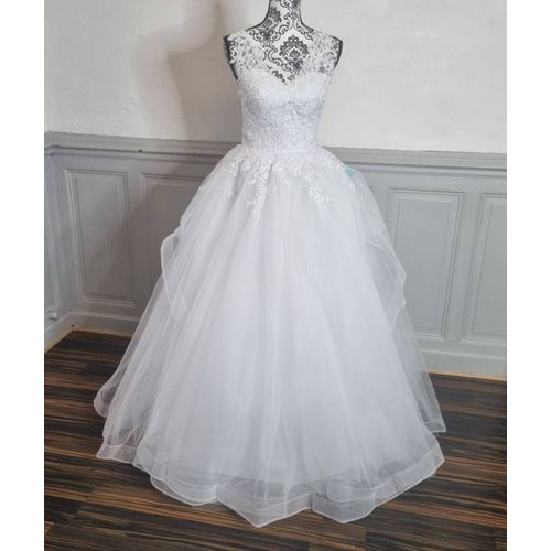 Robe De Mariee Princesse Buste Dentelle Bas Volanté Taille 36/38/40