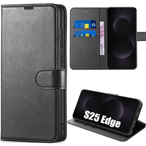 Coque Pour Samsung Galaxy S25 Edge, Protection Intégrale Anti-Rayures Antichoc Synthécuir Luxe Noir - E.F.Connection