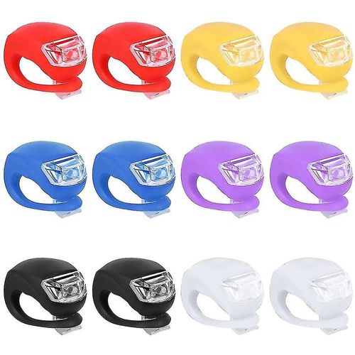 12 Packs De Feux De Vélo Avant Et Arrière, Feux Arrière Feux De Vélo Avec Étui En Silicone Étanche, Bright B