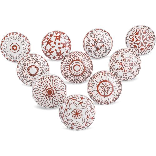 Lot De 10 Boutons En Céramique Imprimés Rouges Et Blancs Pour Portes De Placard, Tiroirs Et Poignées De Meubles Pour Armoires De Cuisine, Salle De Bain, Commodes, Tiroirs Boutons D[JIA5283348]
