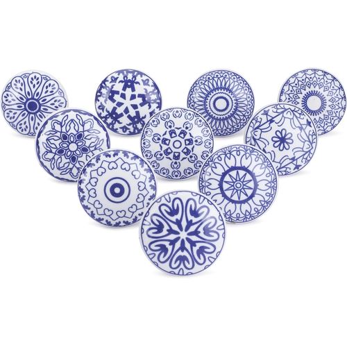Lot De 10 Boutons En Céramique Imprimés Bleu Et Blanc Pour Porte De Placard Tiroir Et Meubles Pour Armoires De Cuisine Salle De Bain Commode Tiroirs Boutons Décoratifs En Poterie F[JIA5283349]