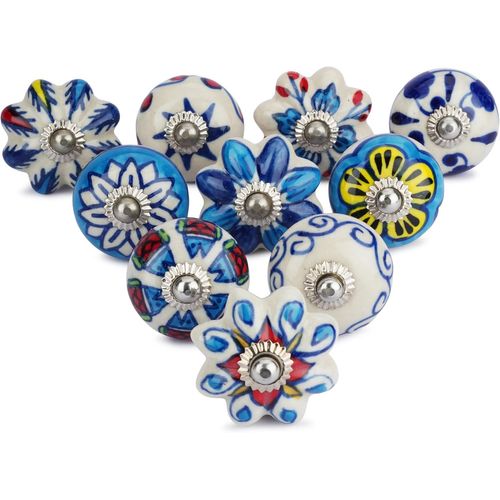 Lot De 10 Boutons En Céramique Bleu Et Blanc Poignées De Meuble Décoratives Pour Tiroirs Coffre Placards Cuisines Salles De Bain Commodes Et Armoires Décoratifs En Poterie[JIA5282980]