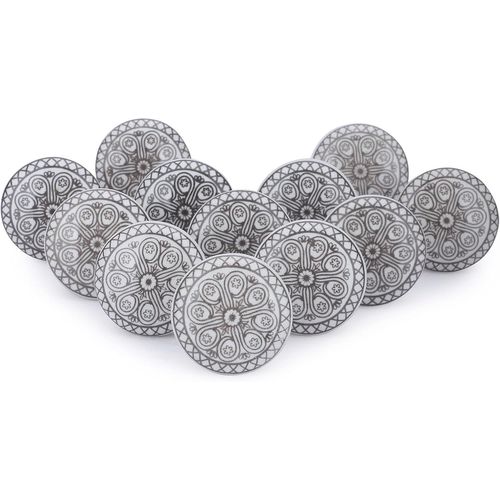 Lot De 12 Boutons Décoratifs En Céramique Blancs Et Gris Pour Armoires De Cuisine Meubles De Salle De Bain Placards Tiroirs Commodes Style Vintage[JIA5282991]