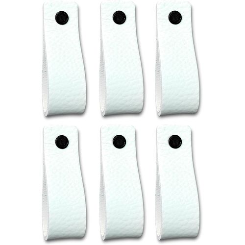 Poignées En Cuir Pour Meubles - Blanc - 6 Pcs - 16,5 X 2,5 Cm Poignée De Meuble, Poignée De Porte Pour Cuisine, Salle De Bain, Armoires, Commode, Bois[JIA5283208]