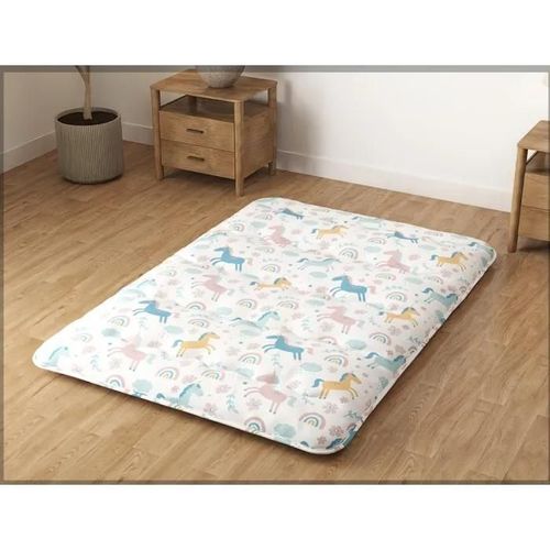 COSTWAY Matelas Futon 140 x 200 CM, Surmatelas Amovible Lavable, Matelas de Sol Portable avec Sac de Transport, Motif Arc-en-Ciel