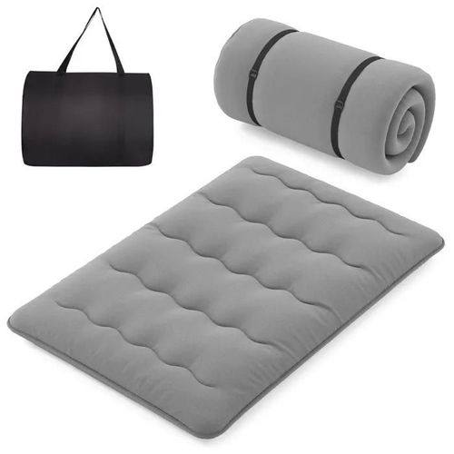 COSTWAY Matelas Futon 140 x 200 CM, Surmatelas Amovible Lavable, Matelas de Sol Portable avec Sac de Transport pour Camping, Gris