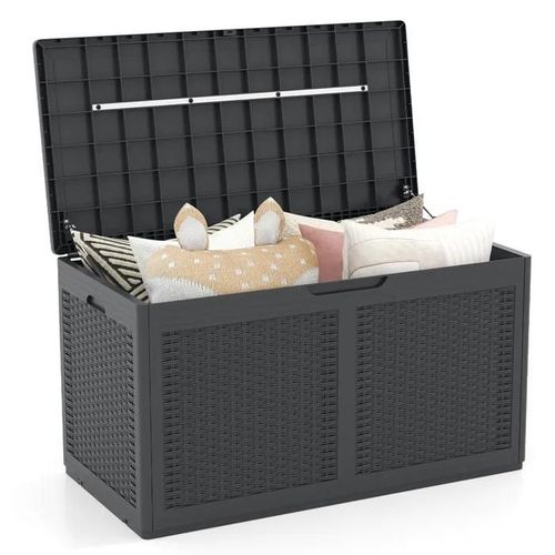 Costway Coffre De Rangement Sur Roulettes Extérieure - 380 L - En Résine Pp Couvercle Verrouillable Gris